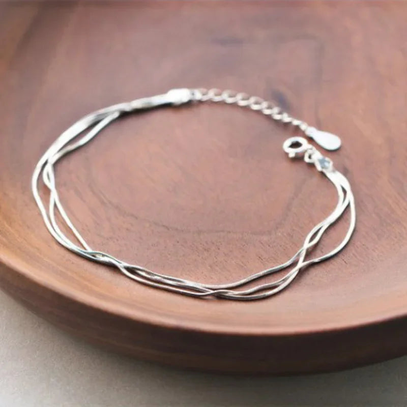925 Sterling Silver Layered Korean Bracelet