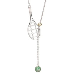 Silver Tennis Racket Pendant Long Necklace - Glamora