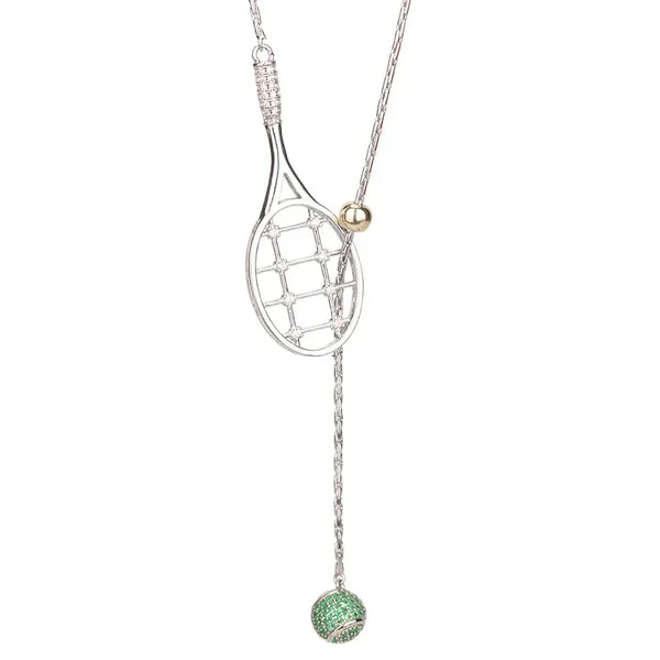 Silver Tennis Racket Pendant Long Necklace - Glamora