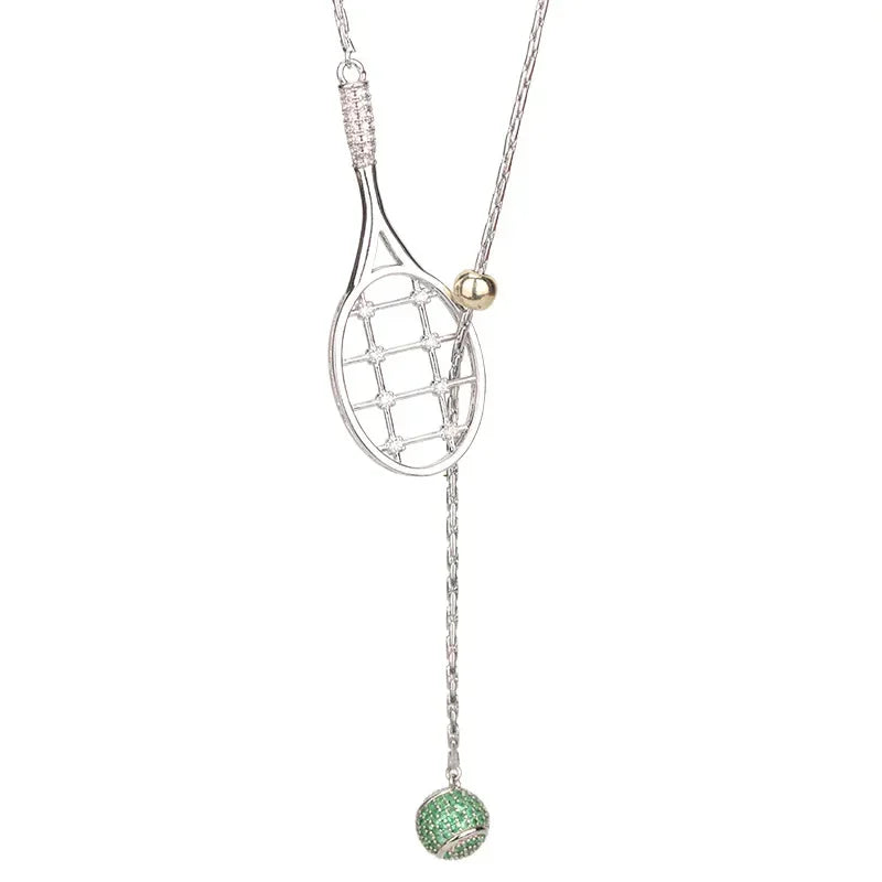 Silver Tennis Racket Pendant Long Necklace