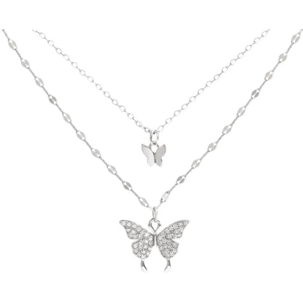 Double Layered Stainless Steel Butterfly Necklace - Glamora