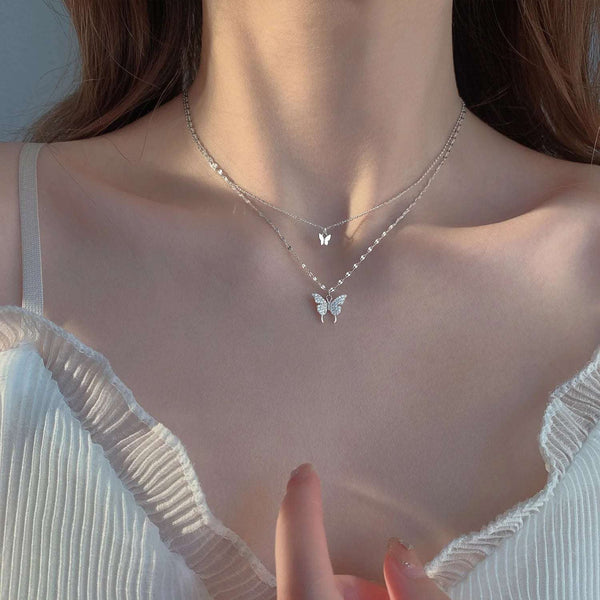 Double Layered Stainless Steel Butterfly Necklace - Glamora
