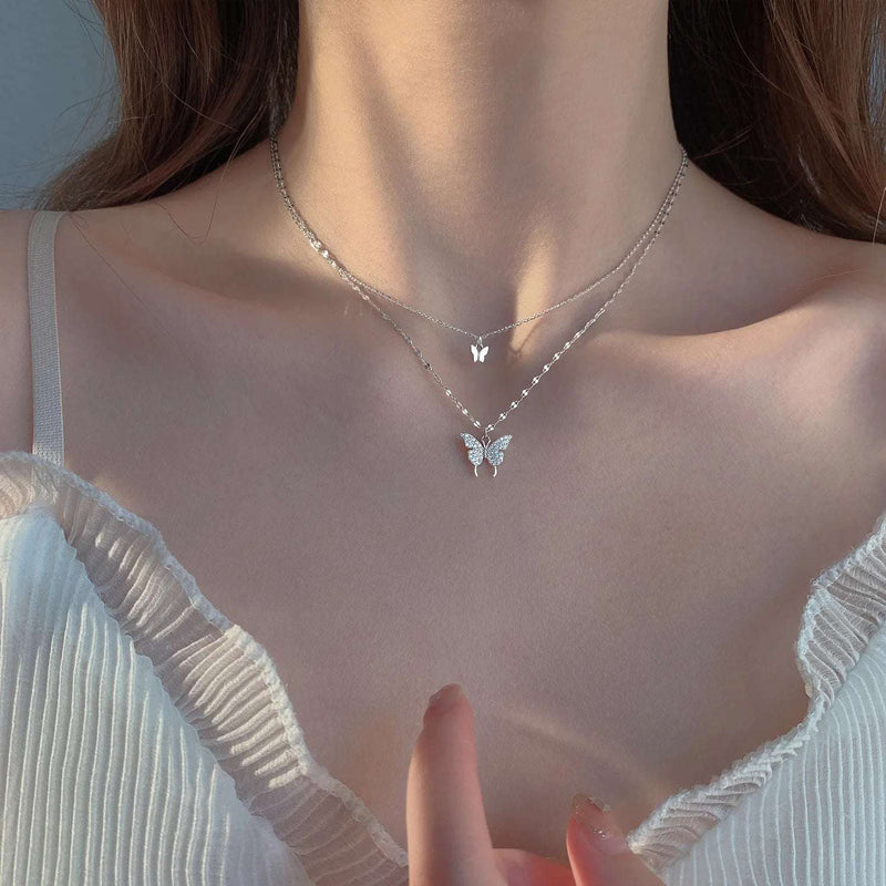 Double Layered Stainless Steel Butterfly Necklace - Glamora