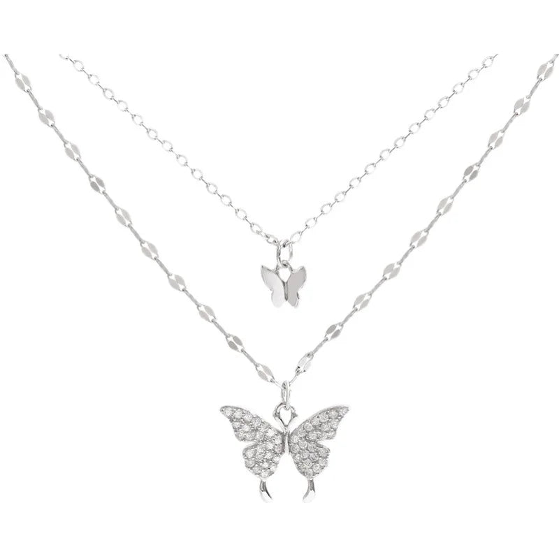 Double Layered Stainless Steel Butterfly Necklace