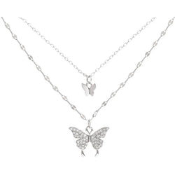 Double Layered Stainless Steel Butterfly Necklace - Glamora