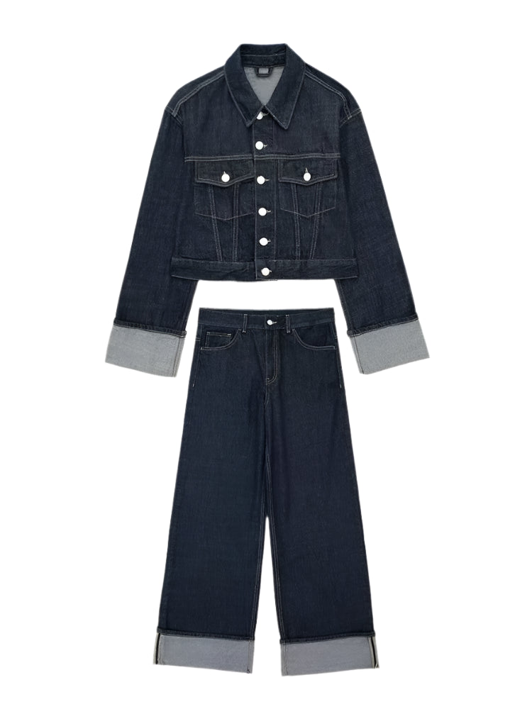 Vintage Denim Jacket And Jeans Set - Glamora