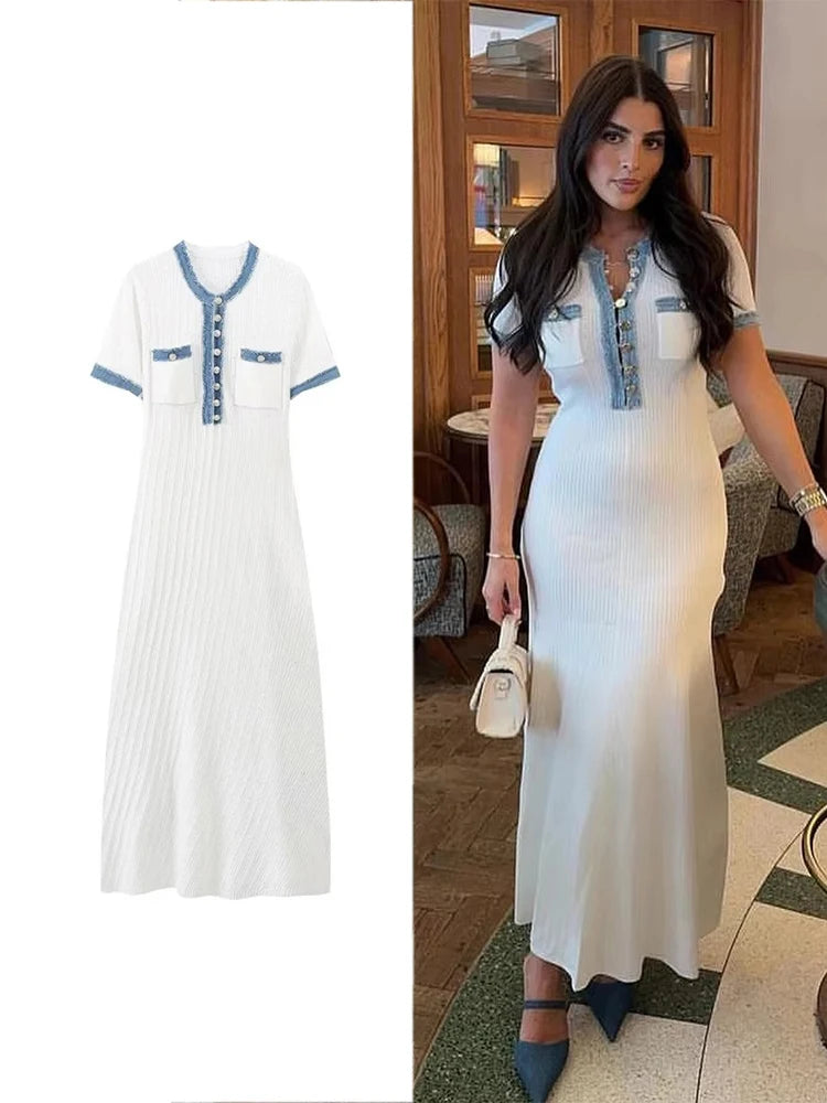 Splicing Knit Wrap Dress Elegant Occasion