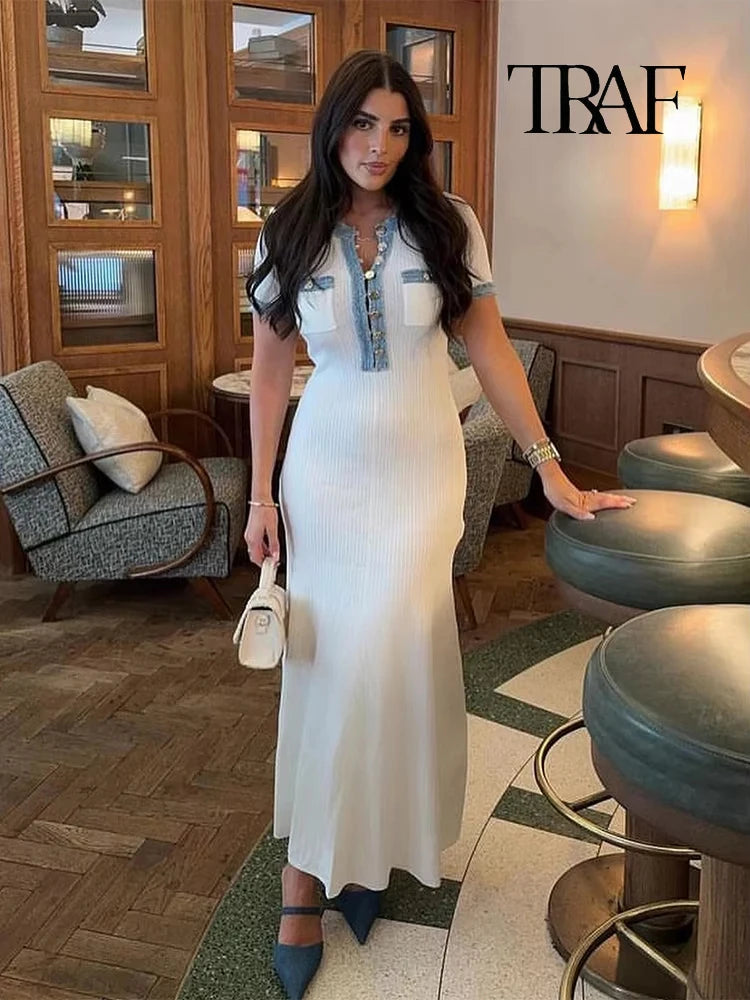 Splicing Knit Wrap Dress Elegant Occasion