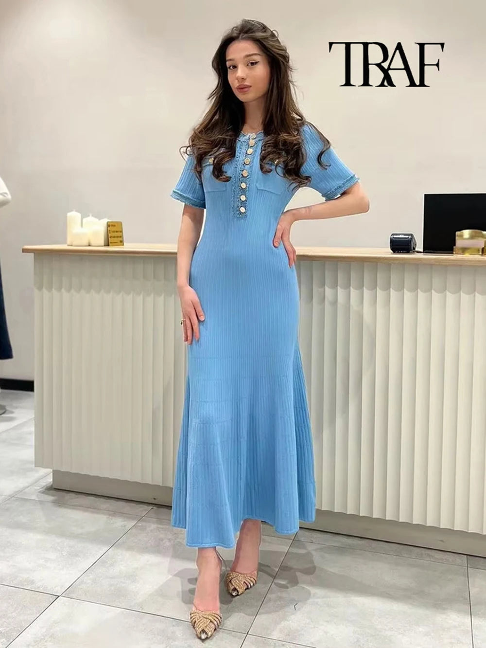 Splicing Knit Wrap Dress Elegant Occasion