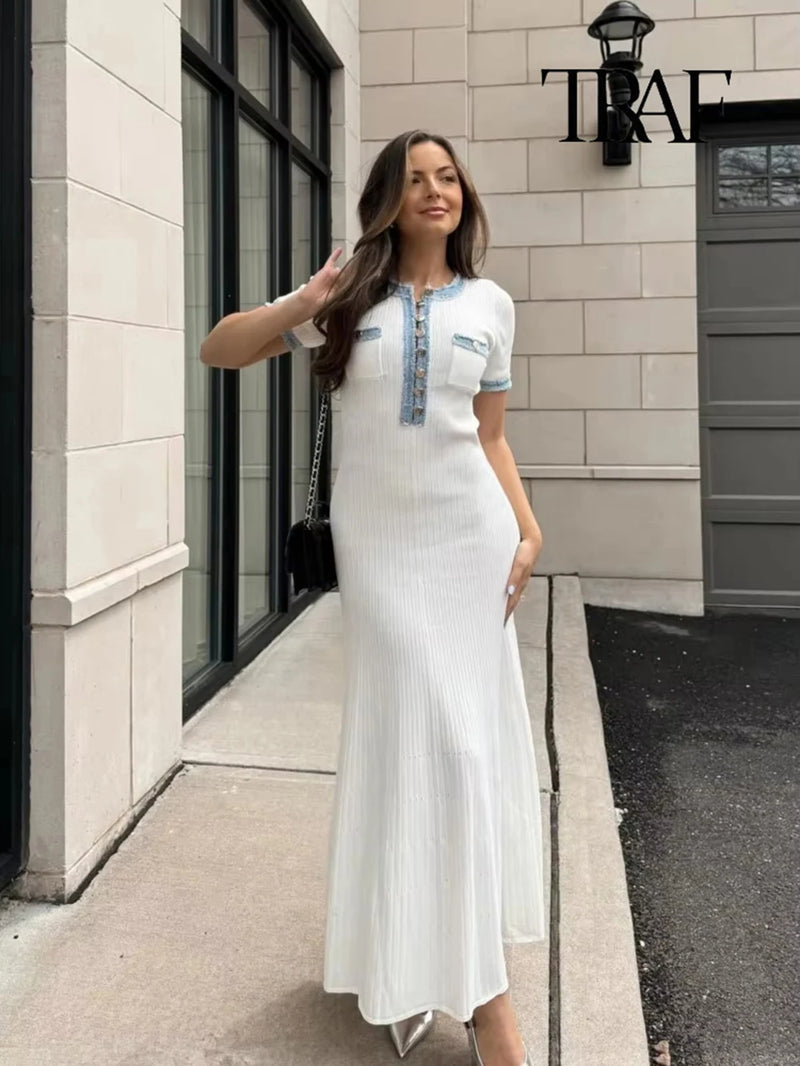 Splicing Knit Wrap Dress Elegant Occasion - Glamora