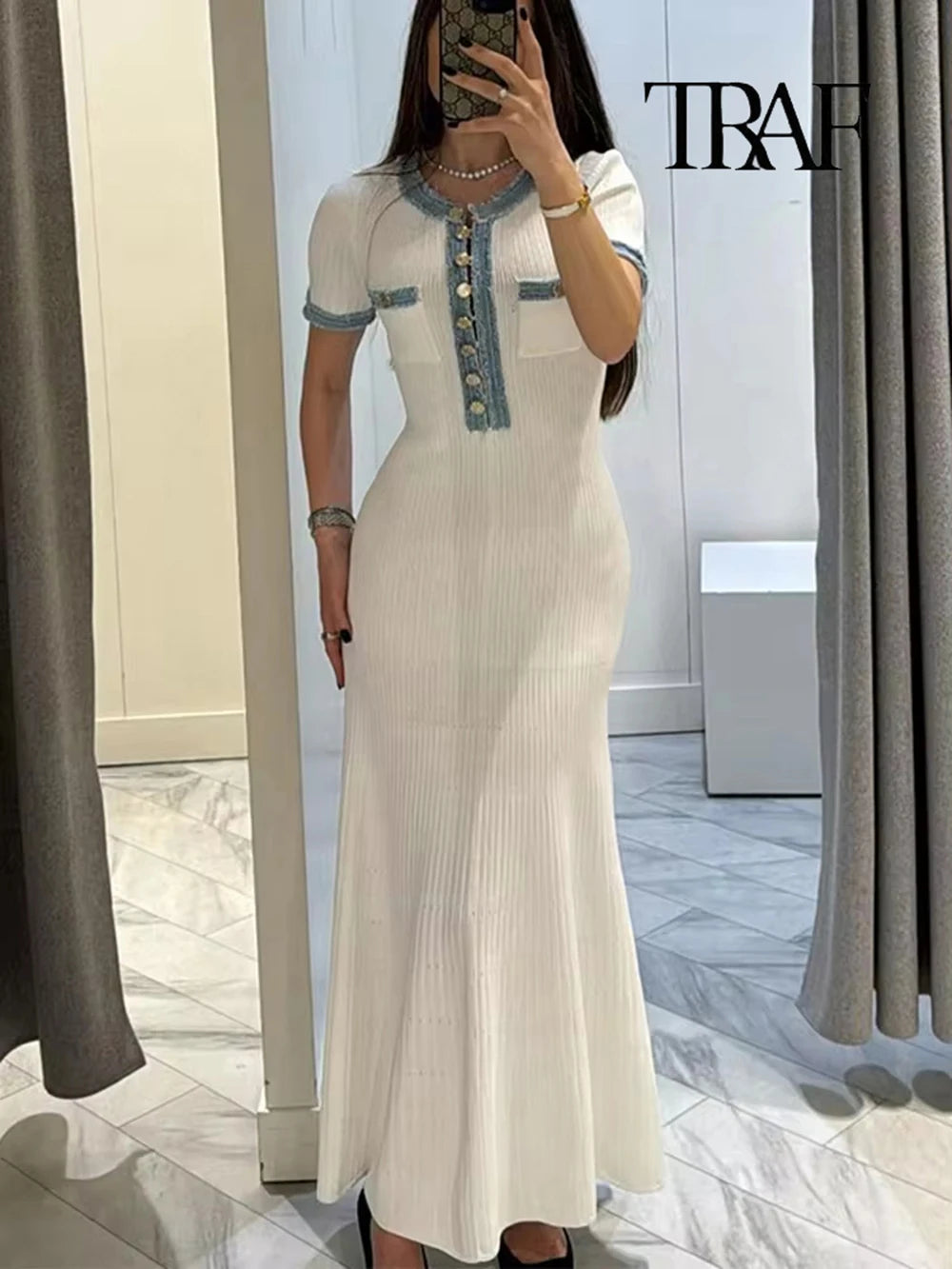 Splicing Knit Wrap Dress Elegant Occasion