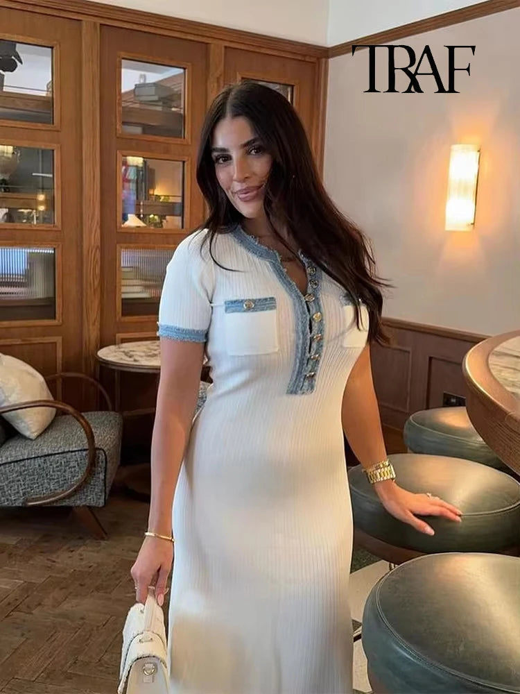 Splicing Knit Wrap Dress Elegant Occasion