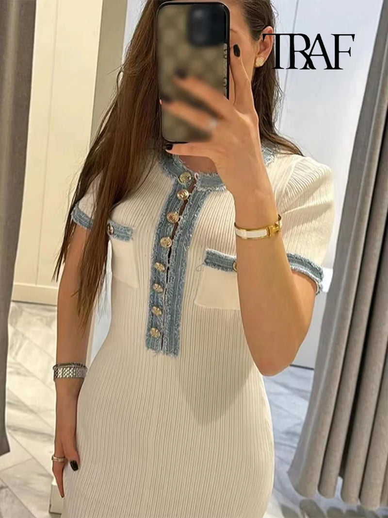 Splicing Knit Wrap Dress Elegant Occasion - Glamora