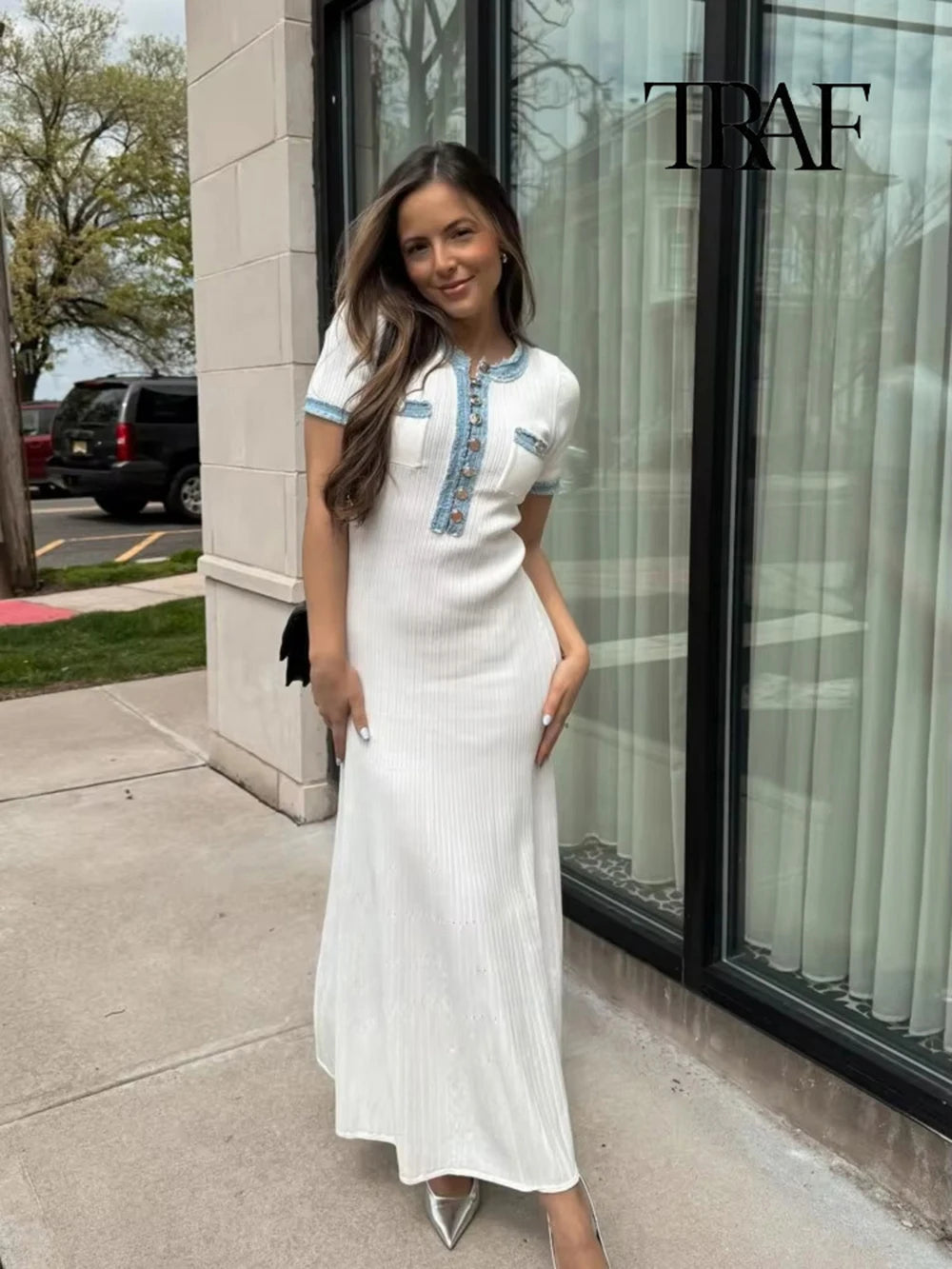 Splicing Knit Wrap Dress Elegant Occasion