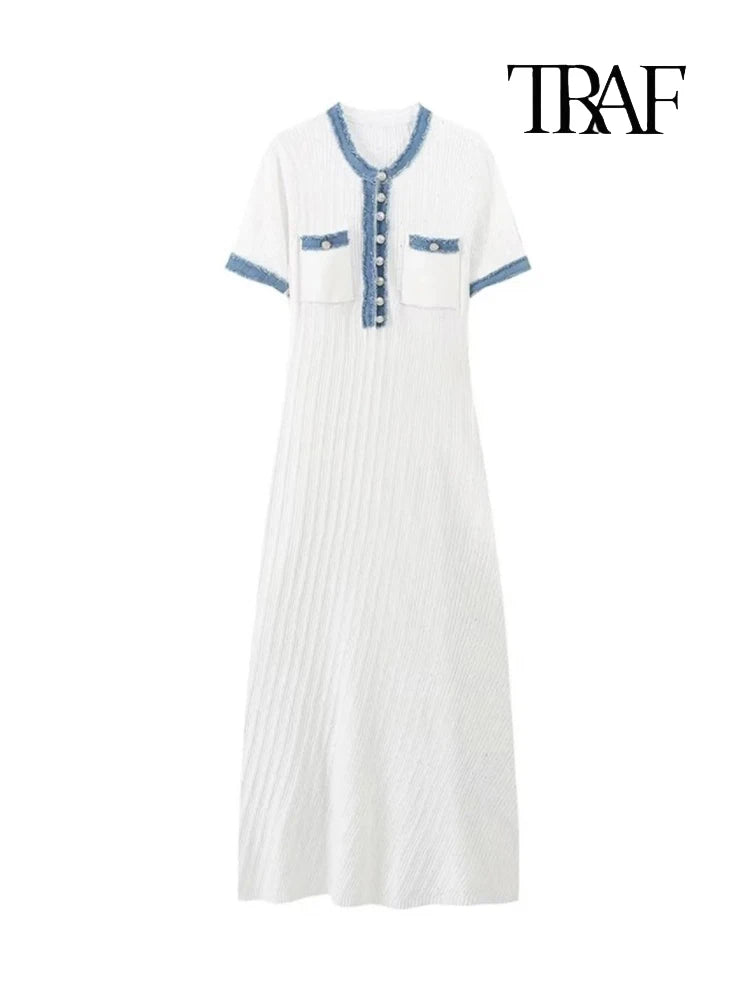 Splicing Knit Wrap Dress Elegant Occasion - Glamora